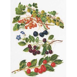 kit Point de croix Thea Gouverneur Branche de fruits rouge sur lin