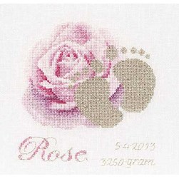 Broderie naissance Thea Gouverneur Petits pas et rose sur lin