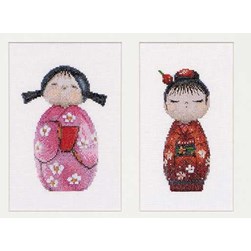 kit Point de croix Thea Gouverneur Jolies poupées kokeshi sur toile aida