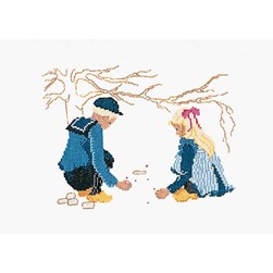 kit Point de croix Thea Gouverneur Jouons aux billes sur lin