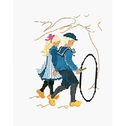 kit Point de croix Thea Gouverneur Jouons au cerceau sur lin