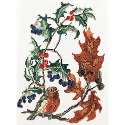 kit Point de croix Thea Gouverneur Rouge-gorge et houx sur toile de lin