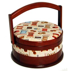 Boites à Couture en bois SelBack ronde prestige - tissus mercerie et bois
