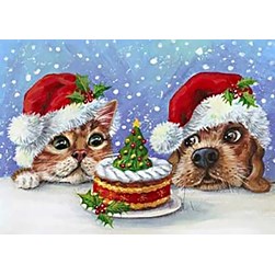 Broderie diamant Wizardi Repas de Noël chien et chat