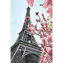 Broderie diamant Wizardi La tour Eiffel au cerisier fleurs