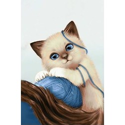 Broderie diamant Wizardi Chaton et pelote bleue