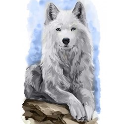 Broderie diamant Wizardi Loup blanc sur le rocher
