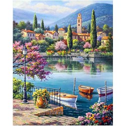 Broderie diamant Wizardi La vile au bord de l'eau