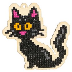 Broderie diamant Wizardi Un chat noir aux oreilles roses